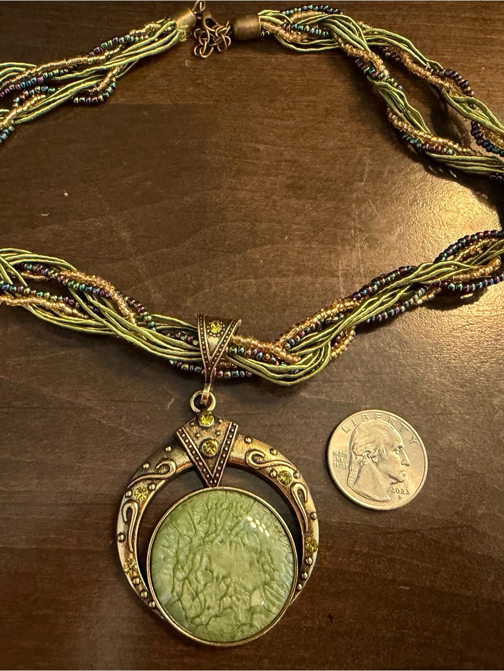 Green Stone Pendant Multi-Strand Necklace - Women Jewelry